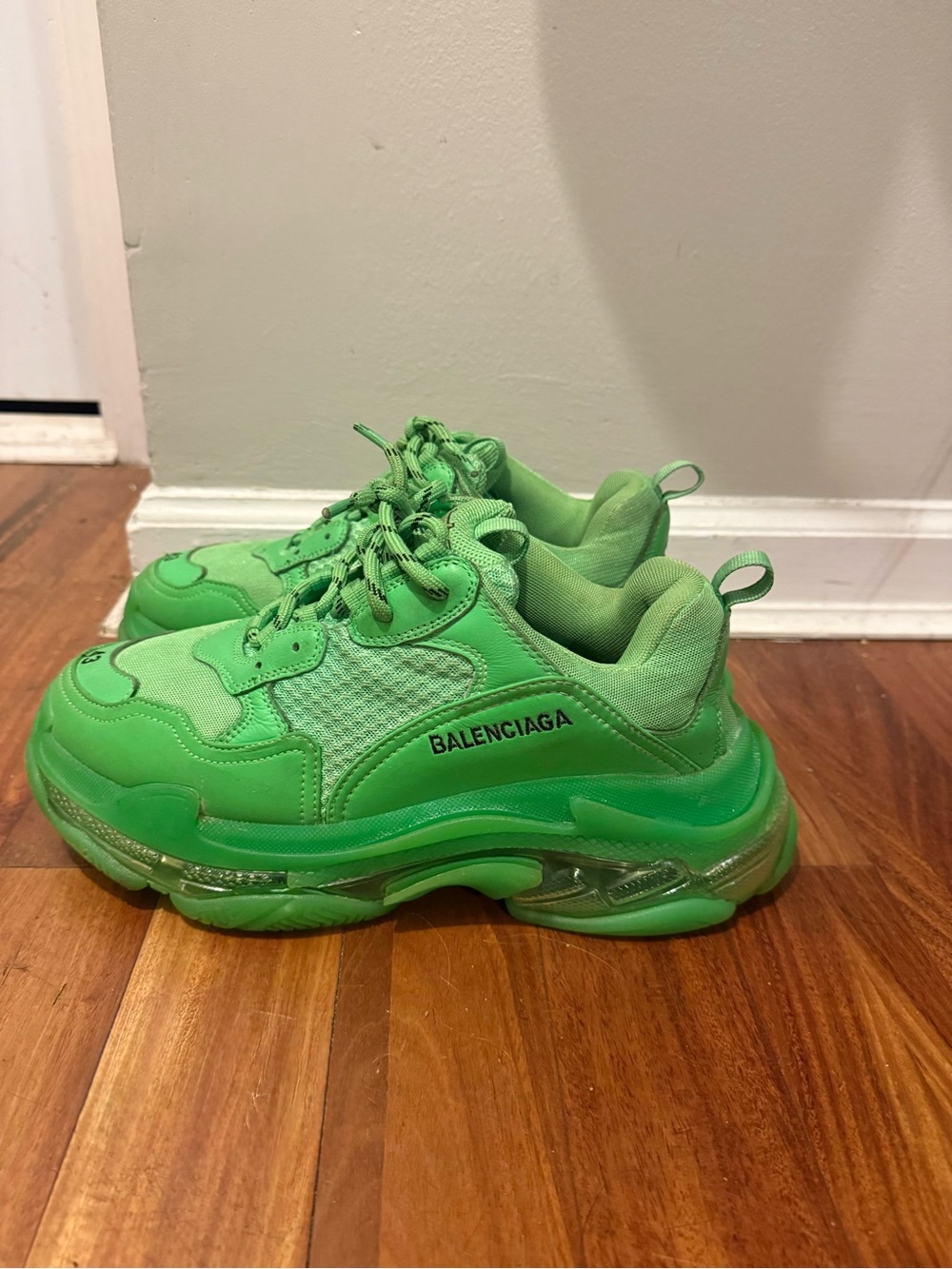 Balenciaga Neon Green Chunky Triple-S Style Sneakers - Picture 6 of 7